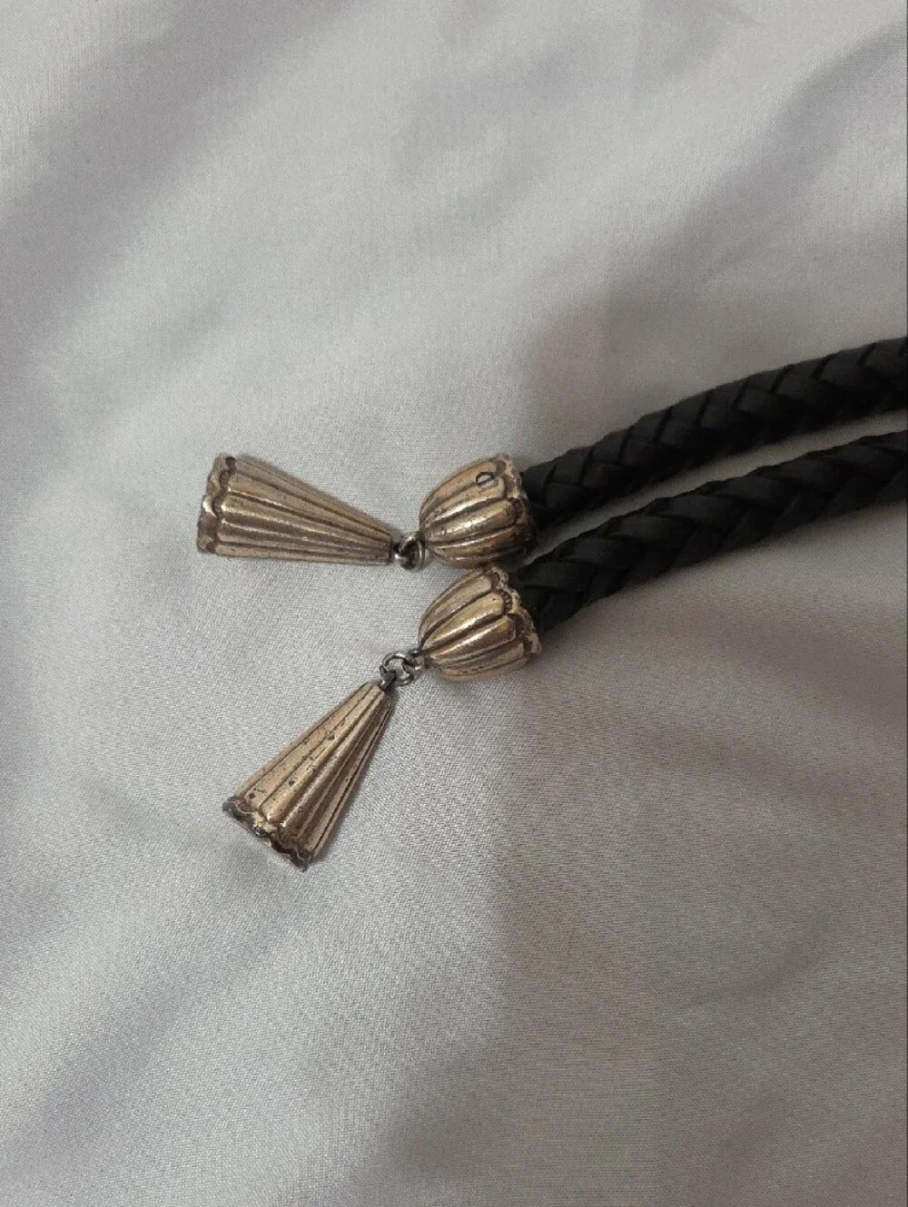 Black Braided Leather Bolo Tie, Silver-Tone Flower Slide